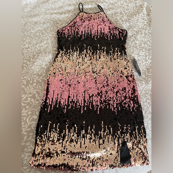 NWT S Venus sequin dress multicolor sequin black gold plumb strap prom d… - Picture 2 of 6